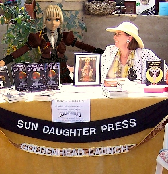 The website that announced the launch of the book describes the author, Annalinde Matichei, as an Anime character herself and provides this image of the launch event, where an image of an anime avatar representing her has been digitally inserted.