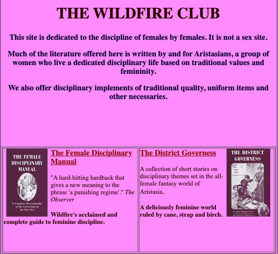 A screenshot of the Wildfire Club Page from 2004.